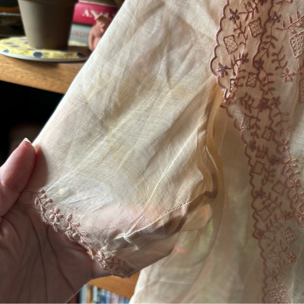 Vintage 60s sheer blouse orange pink Peter Pan collar - Picture 10 of 17
